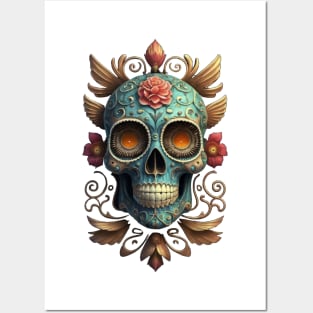 Sugar Skull Dia de los Muertos Mexican Day Of The Dead Tattoo Art Culture Punk Rock Goth Skeleton Posters and Art